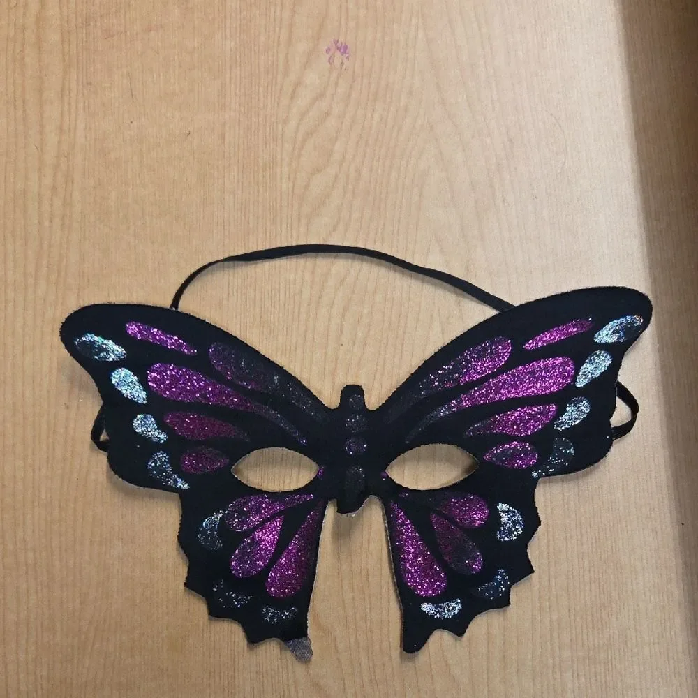 Elegant Black Butterfly Costume. Adult Size 8 Black DressPlus Wings, Mask, Beads